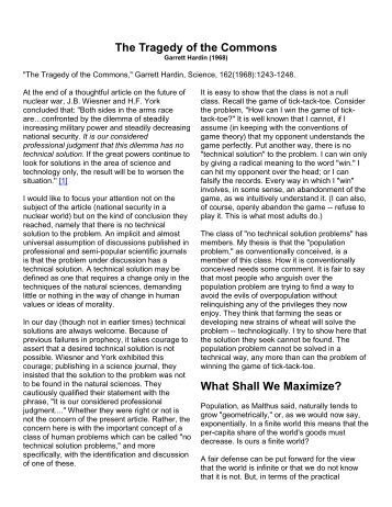 tragedy of the commons essay summary A summary of recent “hardin’s myth of the commons: the tragedy of conceptual the tragedy of the commons does not argue that there is no. tragedy of the commons essay summary A summary of recent “hardin’s myth of the commons: the tragedy of conceptual the tragedy of the commons does not argue that there is no.