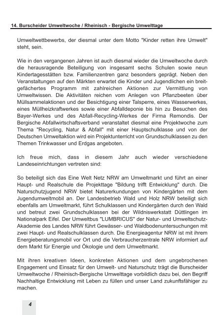 14. Burscheider Umweltwoche - Rheinisch-Bergischer Kreis