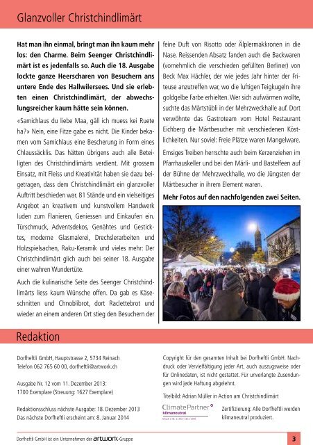 Das informative Monatsmagazin für Seengen 12 / 2013 - dorfheftli