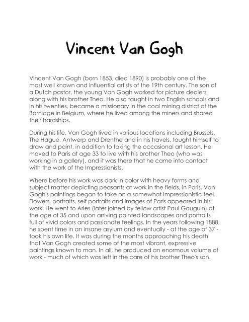 Vincent van Gogh (1853–1890), Essay