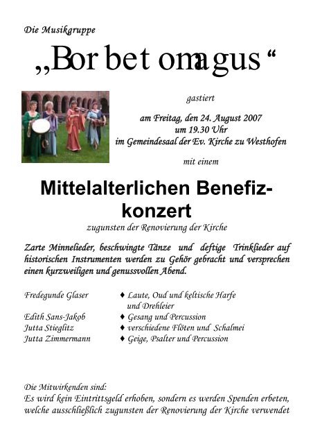 Juni bis August - Evangelische Kirchengemeinde Westhofen und ...