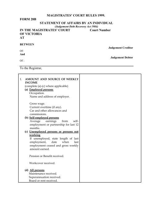 Form 28B - Statement of Affairs by an Individual - Community Law