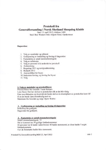 Protokoll fra Generalforsamlingen 21. april 2012 - Norsk Shetland ...