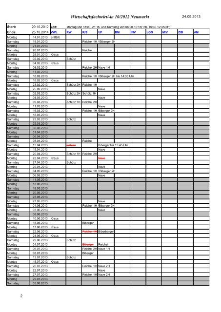 Stundenplan Teil 1