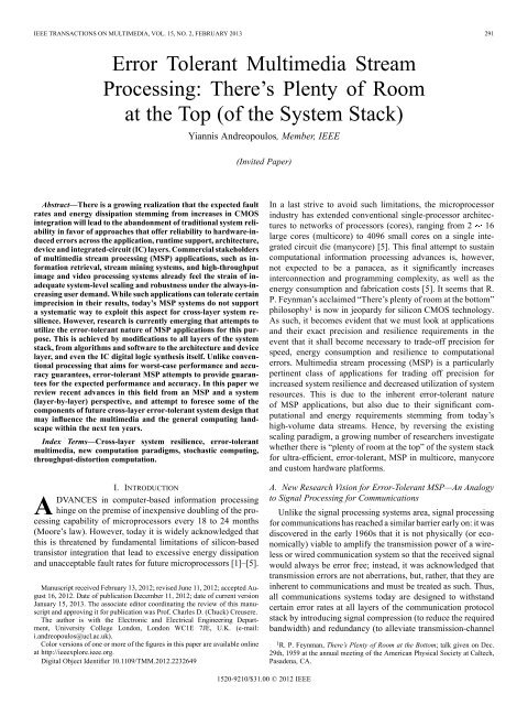 Error Tolerant Multimedia Stream Processing: There's ... - IEEE Xplore