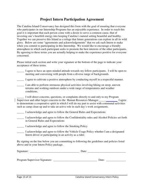 Internship Program Policy External - Catalina Island Conservancy