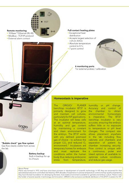 ORIGIO / PLANER benchtop incubator BT37