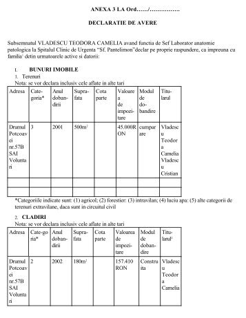 DECLARATIE DE AVERE Subsemnatul VLADESCU TEODORA ...