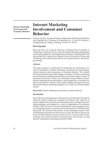 Internet marketing involvement, consumer behavior