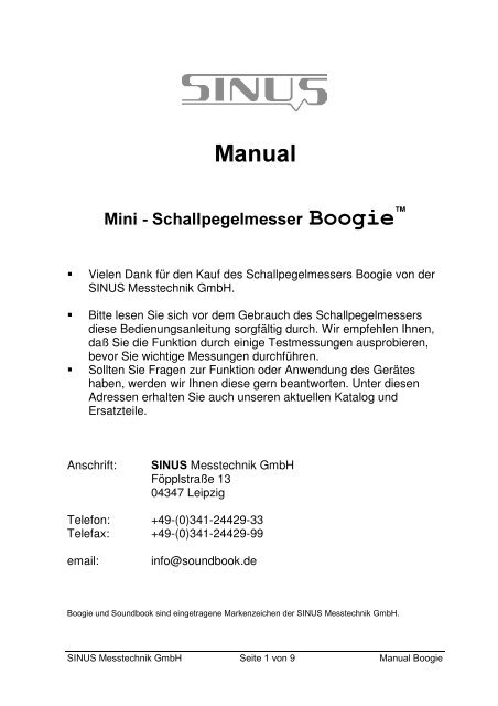 Schallpegelmesser Boogie - Sinus Messtechnik GmbH
