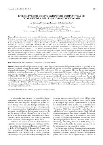 EFFET SUPPRESSIF DE CINQ EXTRAITS DE COMPOST VIS Ã VIS ...