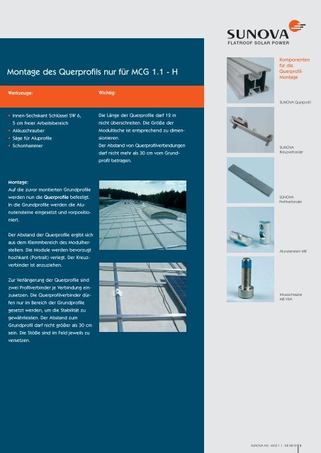 Befestigung MCG 1.1 Membrane-Connected-Glass - Sunova