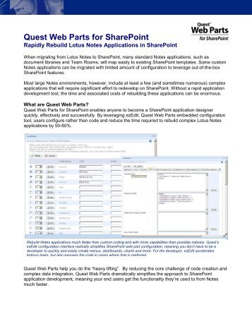 Quest Web Parts for SharePoint - Quest Software