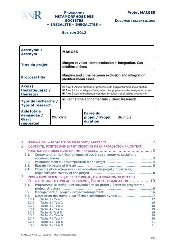 1. resume de la proposition de projet / abstract ... - citeres