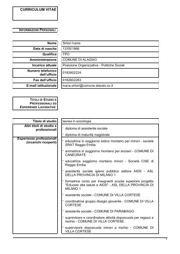 curriculum vitae - Comune di Alassio