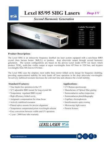 Lexel 85/95 SHG Lasers Deep UV - AMS Technologies