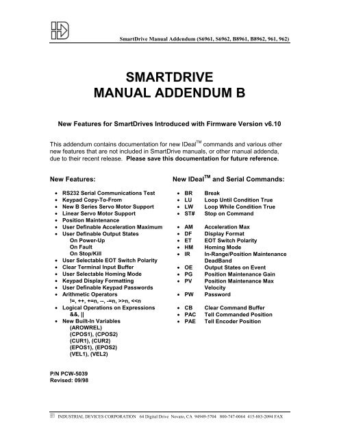 SMARTDRIVE MANUAL ADDENDUM B - Kollmorgen