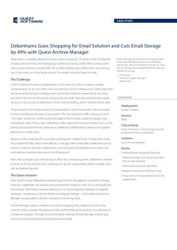 Debenhams Goes Shopping for Email Solution and ... - Quest Software