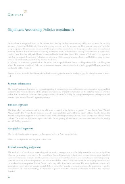 Annual Report 2006 – Financial Section - Quilvest