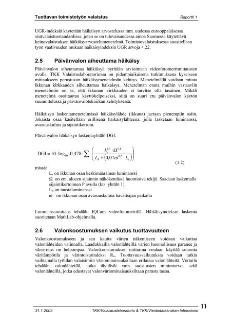 Raportti 1: Tuottavan ToimistotyÃ¶n Valaistus - Lighting Laboratory