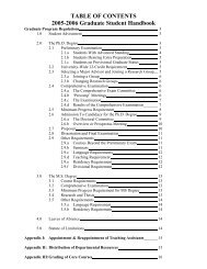 TABLE OF CONTENTS 2005-2006 Graduate Student Handbook