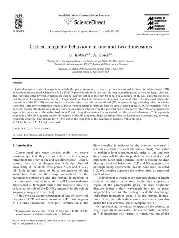 Critical magnetic behaviour in one and two dimensions