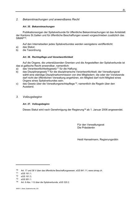 Statut der Spitalverbunde des Kantons St.gallen I. Allgemeine ...