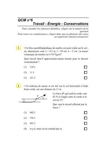 QCM n°6 Travail - Énergie - Conservations