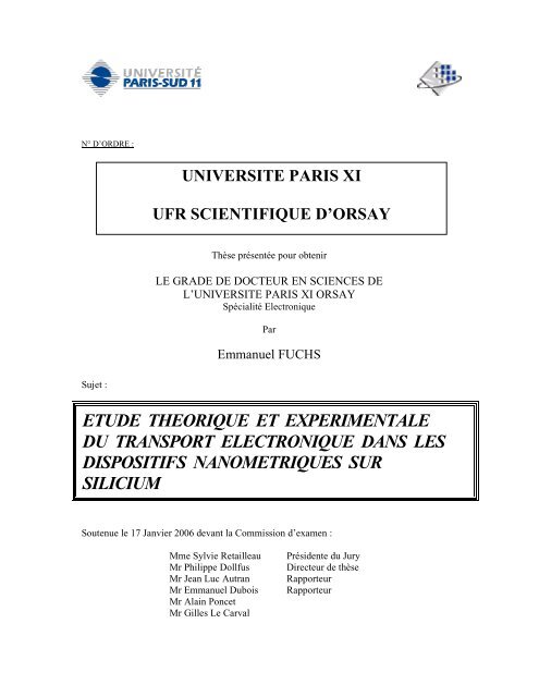 etude theorique et experimentale du transport electronique ... - Ief