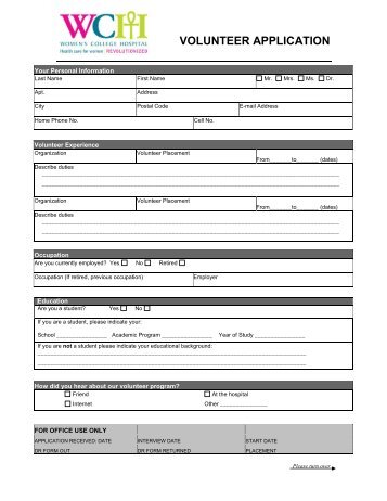 Adult Volunteer Application Form 2013.pdf - Women's College ...