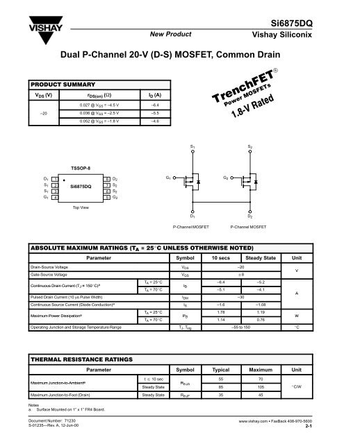 Si6875DQ Dual P-Channel 20-V (D-S) MOSFET, Common Drain