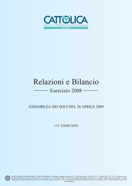 Bilancio Cattolica Assicurazioni al 31 dicembre 2008