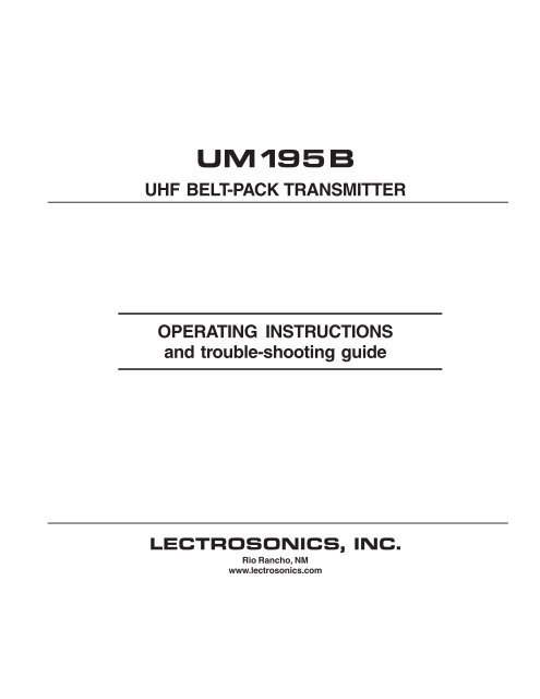 UM195 UHF Belt Pack Transmitter Operating ... - All Mobile Video