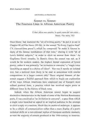 Sonnet vs. Sonnet: The Fourteen Lines in African American Poetry