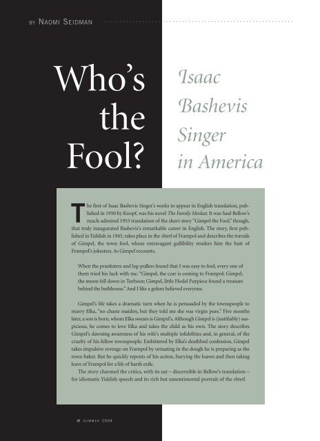 Who's the Fool?: Isaac Bashevis Singer in America - Yiddish Book ...