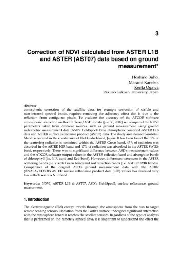 Correction of NDVI Calculated from ASTER L1B and A...