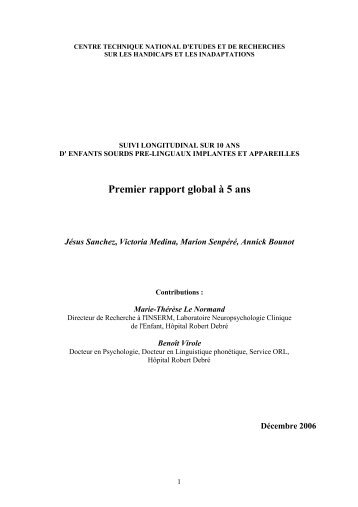 Premier rapport global Ã  5 ans - ctnerhi