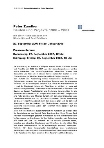 Peter Zumthor Bauten und Projekte 1986 – 2007