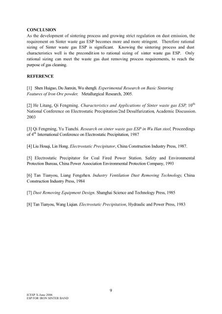 sizing and design of electrostatic precipitators for iron ore - isesp