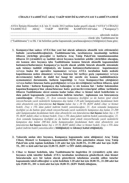 Yeni Arac Takip Kampanyasi Musteri Taahhutnamesi Termobil Avea