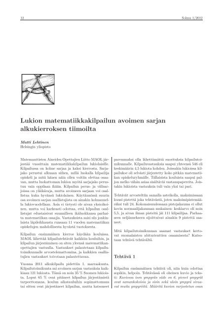 pdf-muodossa - Matematiikkalehti Solmu - Helsinki.fi