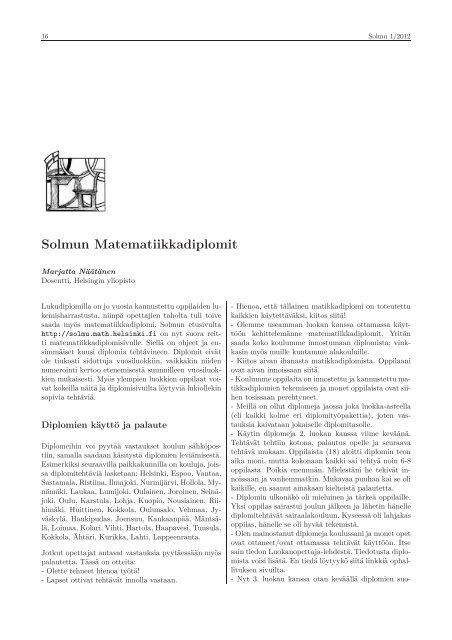 pdf-muodossa - Matematiikkalehti Solmu - Helsinki.fi