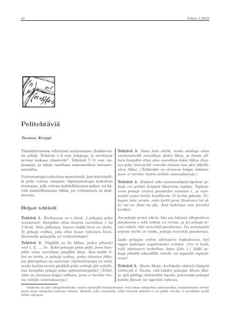 pdf-muodossa - Matematiikkalehti Solmu - Helsinki.fi