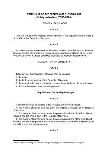 Citizenship of the Republic of Slovenia Act - EUDO Citizenship