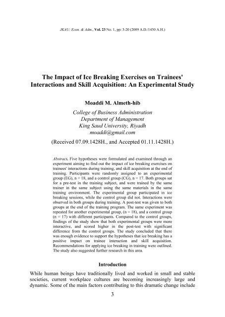 The Impact of Ice Breaking Exercises on Trainees'  Interactions and ...
