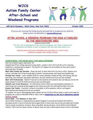 WJCS Autism Family Center After-School and Weekend Programs