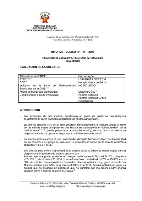 INFORME TECNICO NÂº 11 - 2008 FILGRASTIM 300Âµcg/ml ...