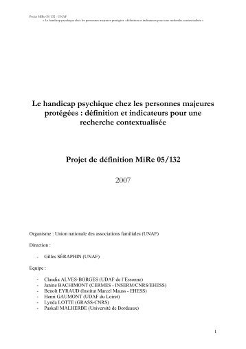 Le handicap psychique chez les personnes majeures ... - Unaf