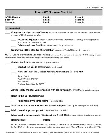 Travis AFB Sponsor Checklist - Airman & Family Readiness Center ...