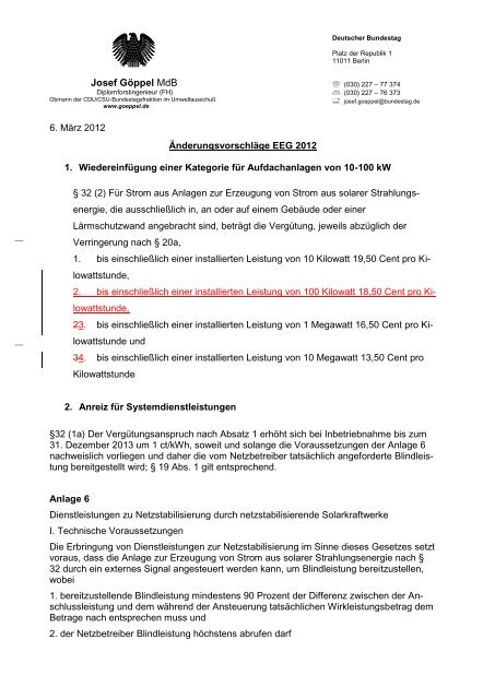 MdB-Brief Adressen oben Funktion Arial.dot - Josef GÃ¶ppel MdB